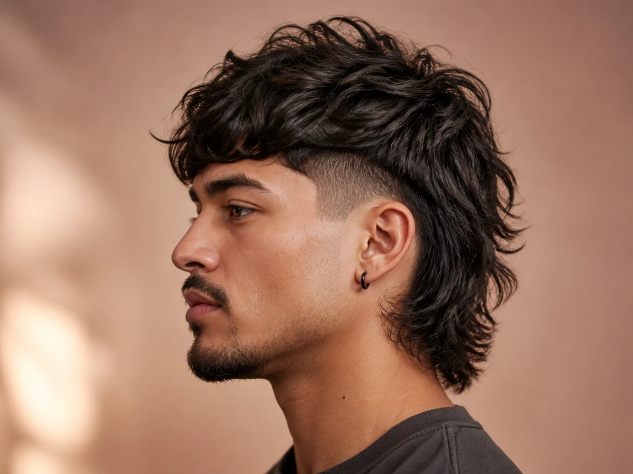 Textured wolf with disconnected undercut showing hard break between shaved sides and voluminous textured top