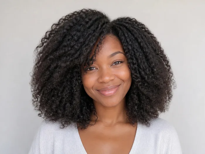 Woman with a braid-out, voluminous stretched waves from braids