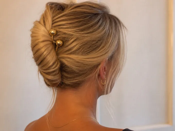 Loose French twist Thanksgiving hairstyle with gold pins