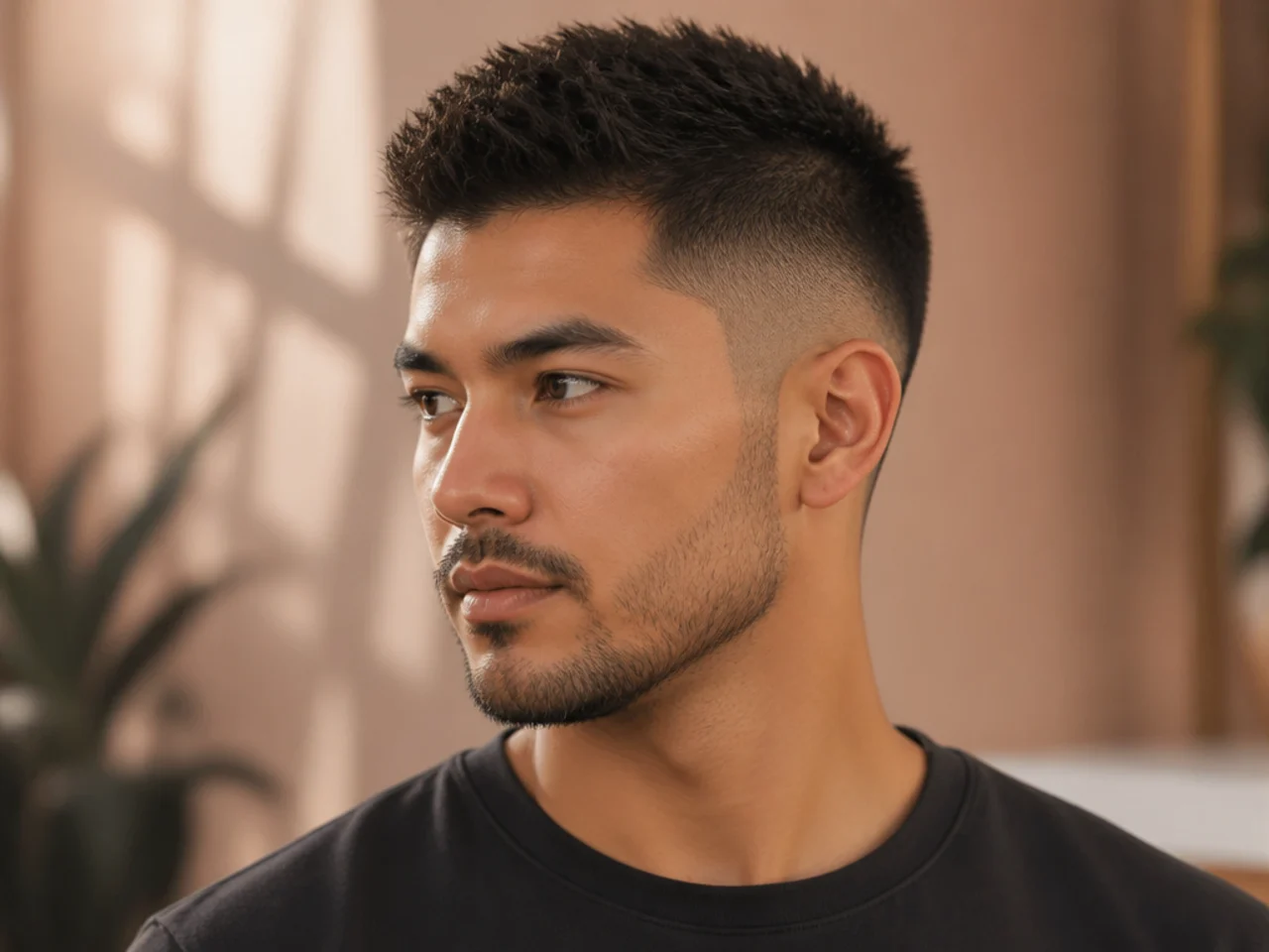 A freshly cut short thick haircut