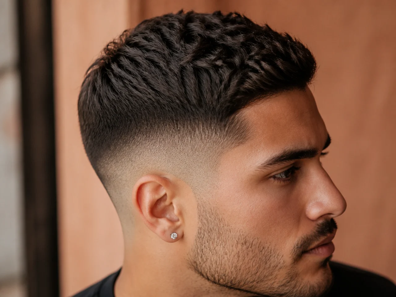A fade narrowing the outline of thick hair