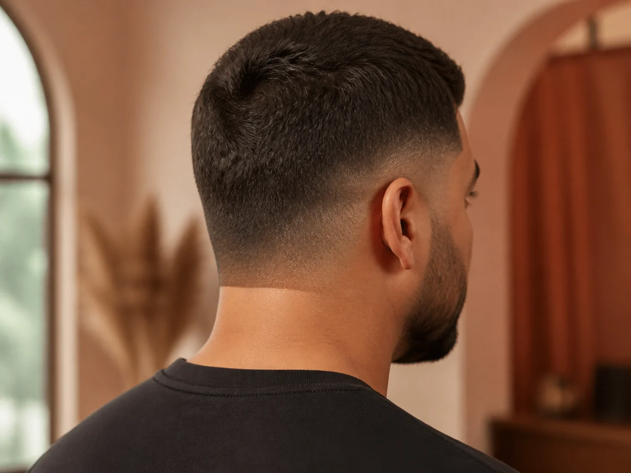 A blocked neckline squaring off the back of the head