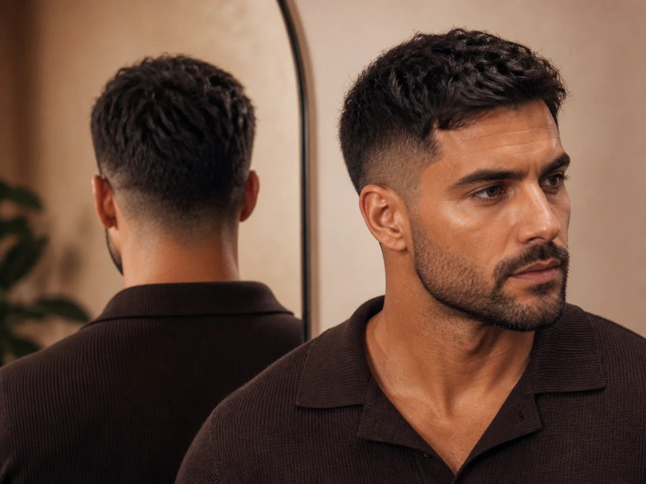 A boxy back view of a short thick haircut