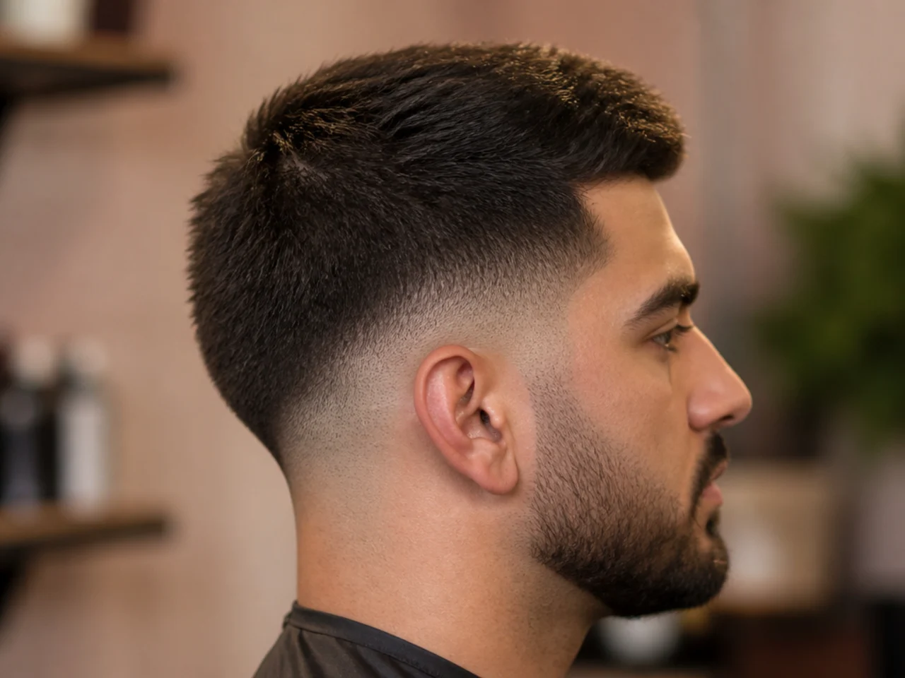Thick hair standing off the scalp at a short clipper length