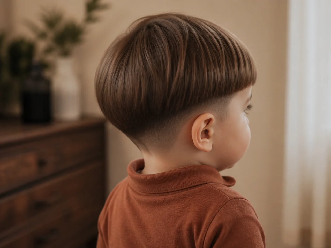 A toddler with tidy longer hair and a blunt fringe
