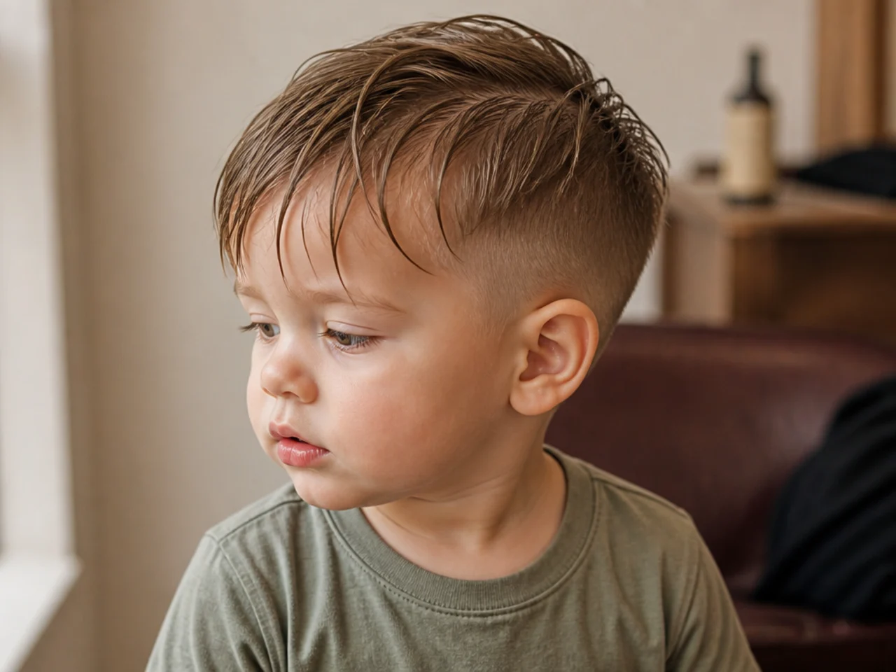 A toddler with fine longer hair separating into strands
