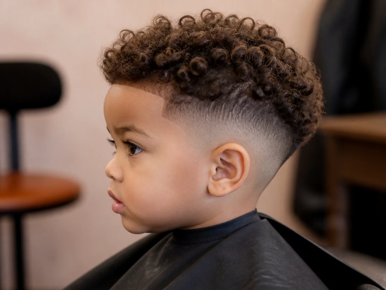 A toddler with tight curls and a soft taper at the sides
