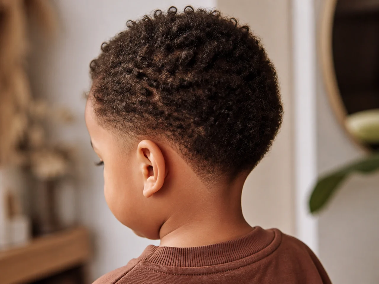 A toddler haircut with a softened nape and untouched sides
