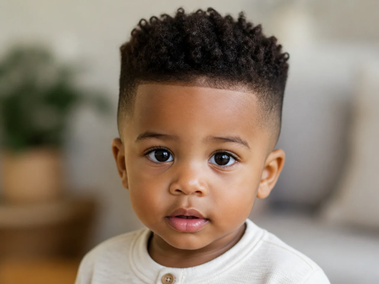 A toddler with short sides and longer coils on top
