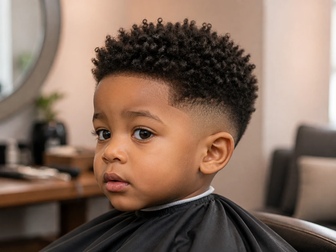 A toddler haircut on coily hair completed over two sittings