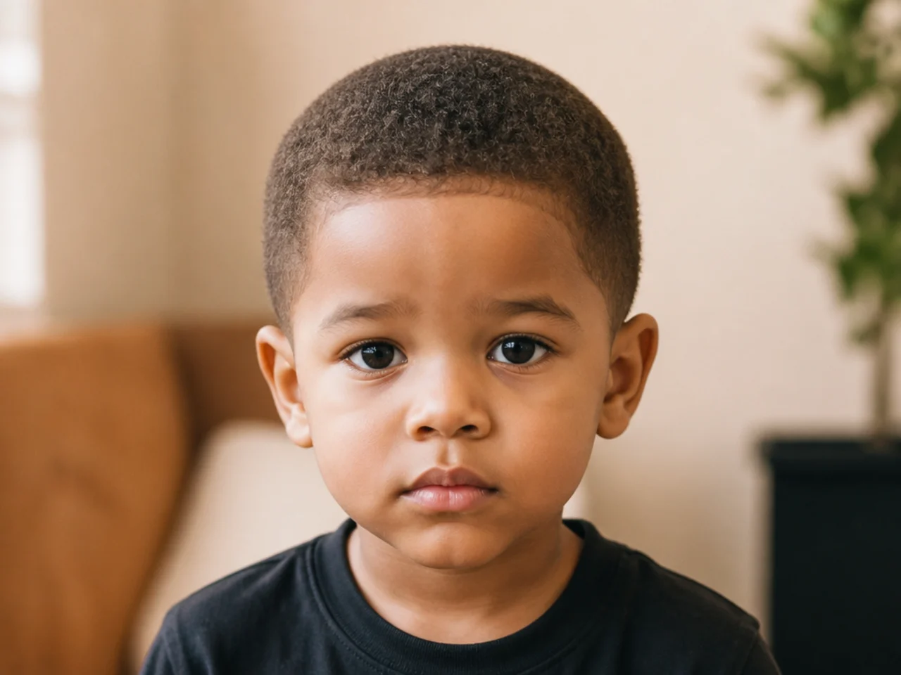 A toddler with a number four clipper cut all over