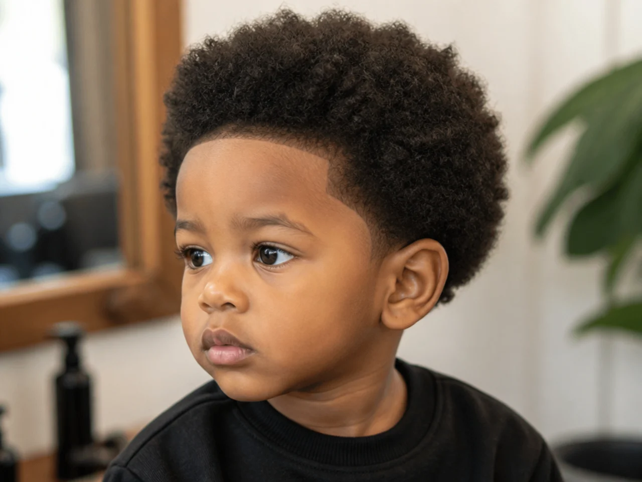 A grown-out toddler afro with a shaped outline