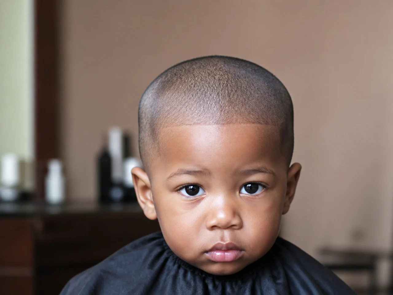 A toddler haircut showing scalp through a very short clipper cut