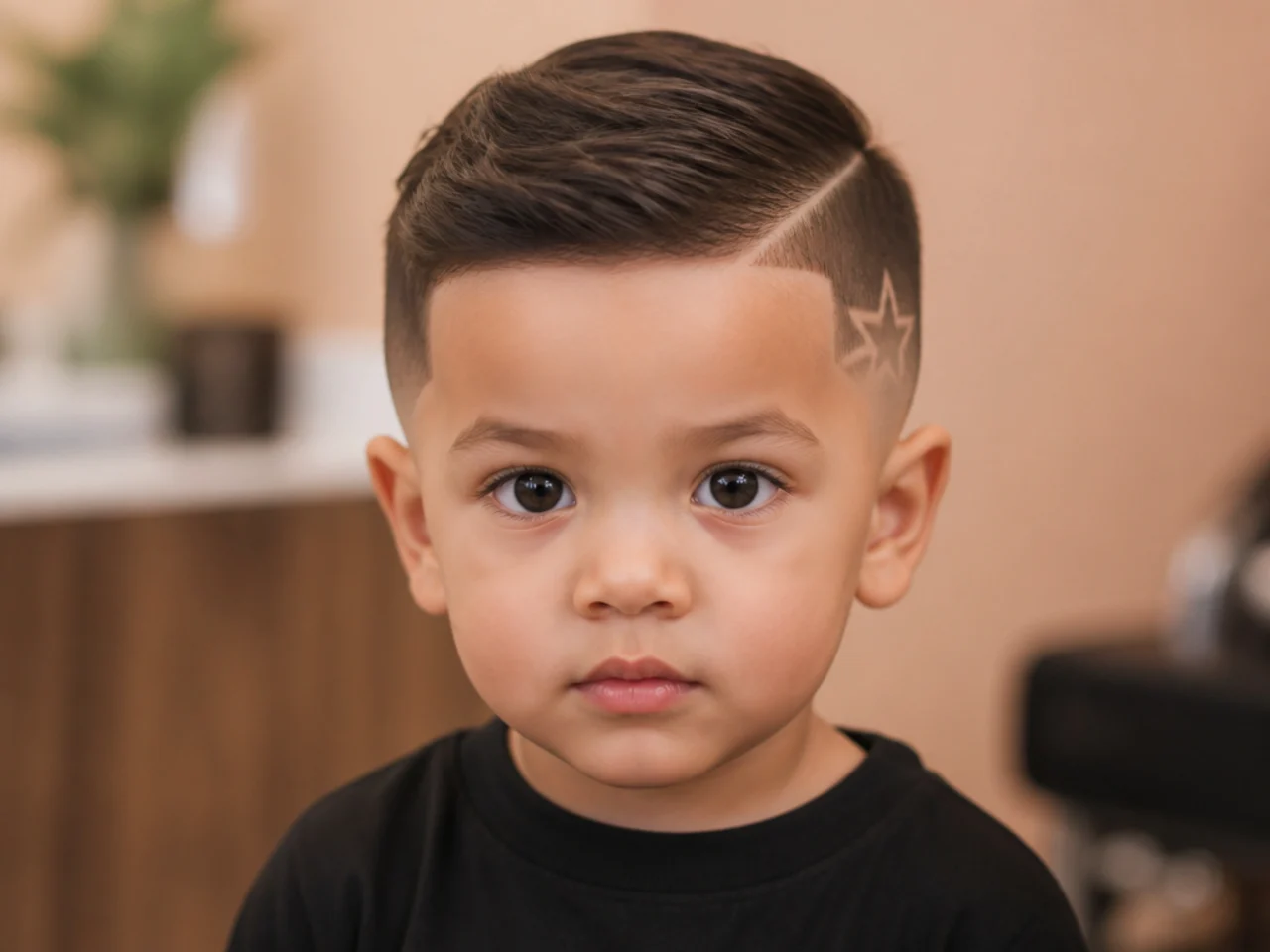 A toddler haircut with a small star design behind the ear