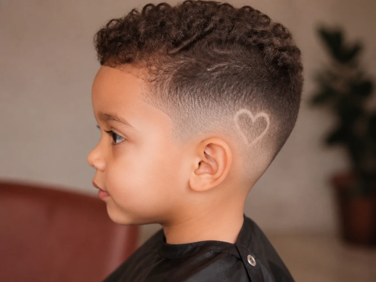 A toddler haircut with a small heart design behind the ear