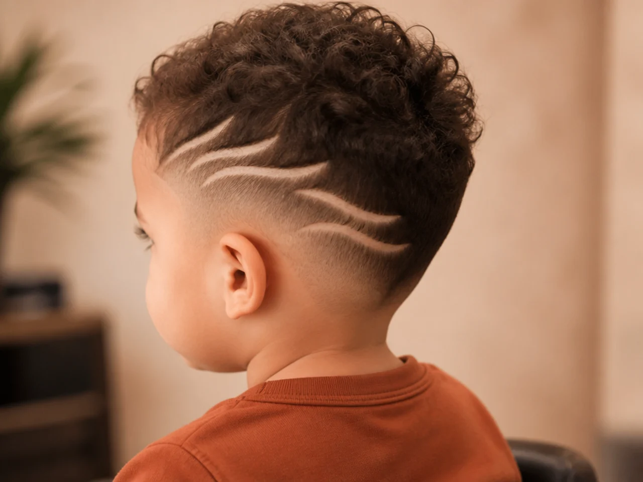 A repeating shaved pattern across the side of a child's head