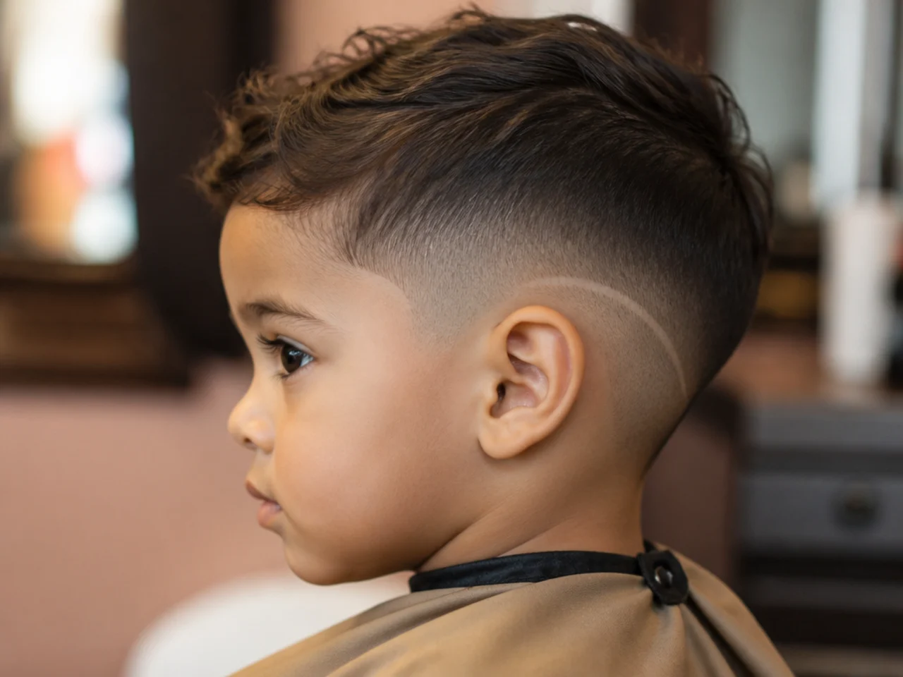 A toddler haircut with a shaved line behind the ear