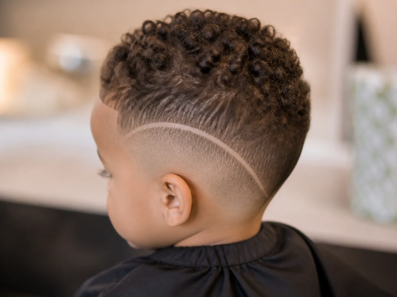 A toddler haircut with a curved line following the taper