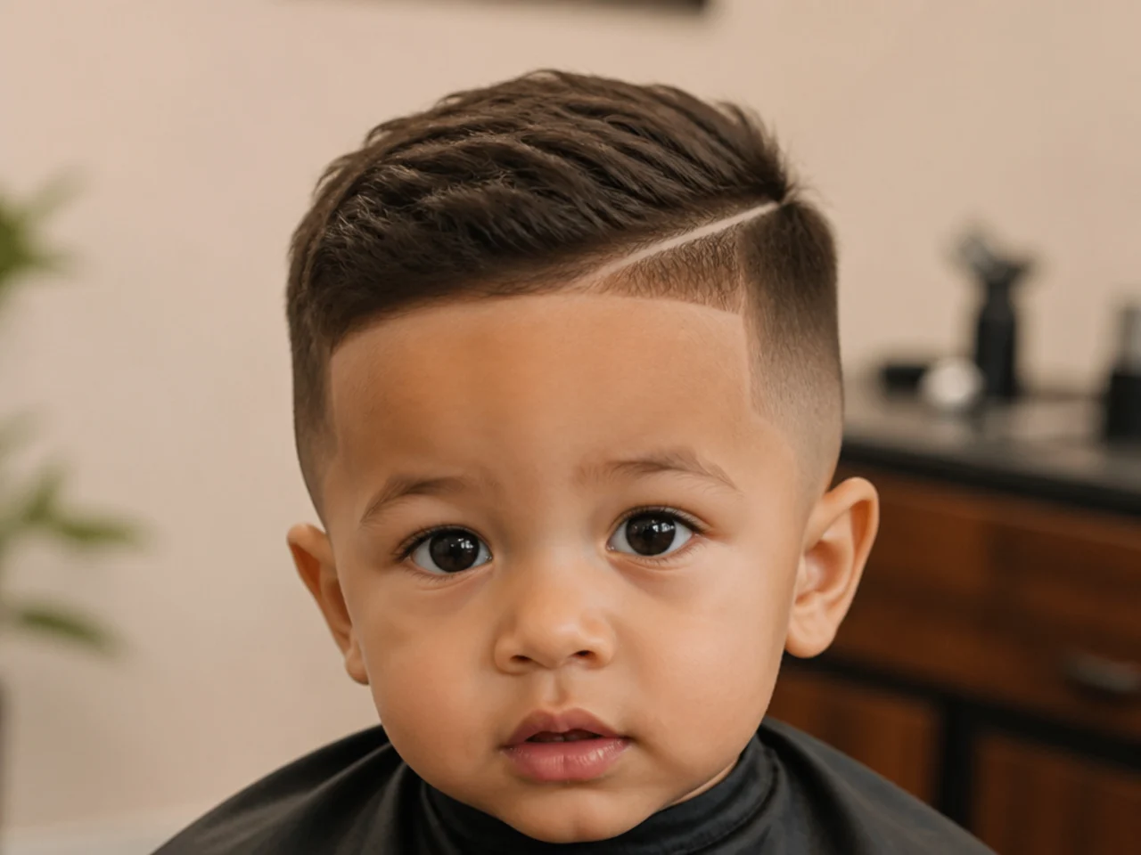 A shaved line with a visible break in the middle on a child's head