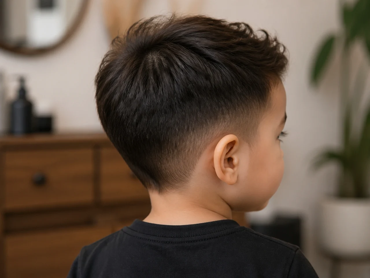 A toddler boy with a soft tapered side and no visible line