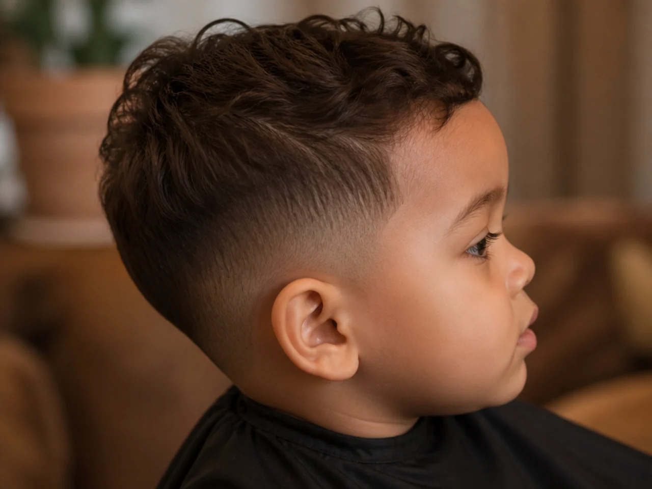 A toddler boy with a taper line dropping behind the ear