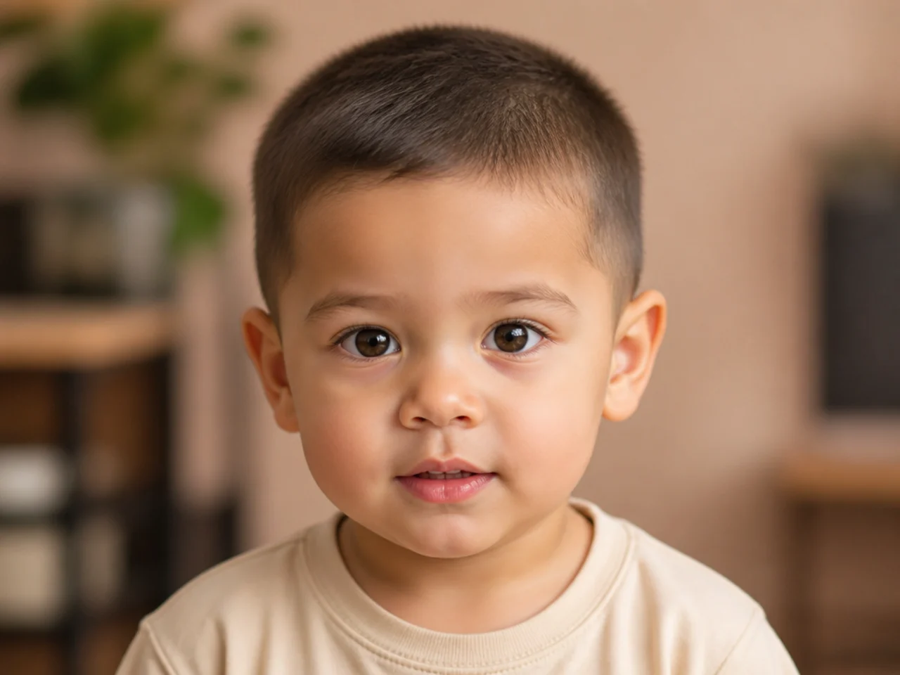 A toddler boy with a number three all round and a soft neckline