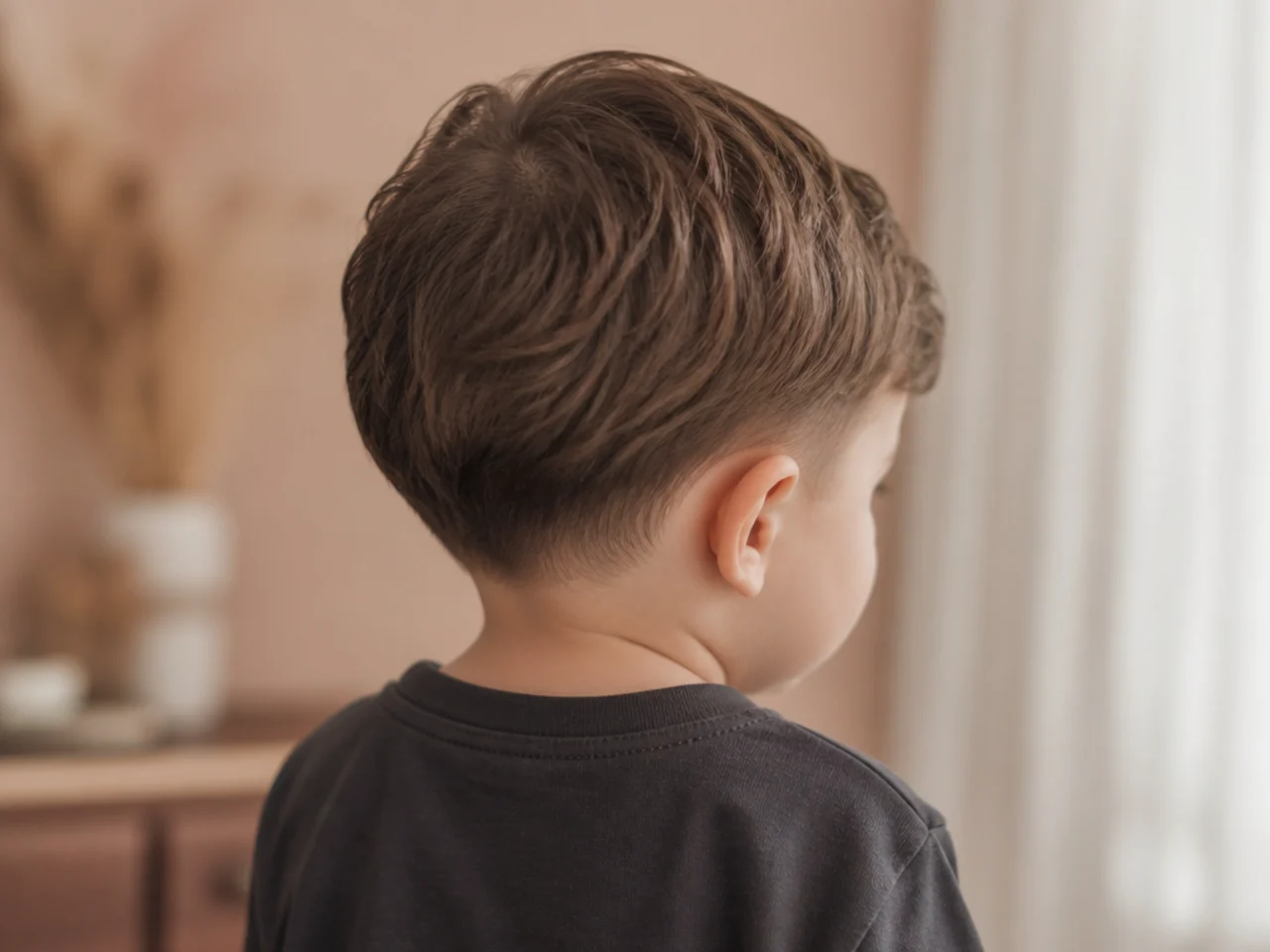 A toddler boy with a grown-out taper blending into longer hair