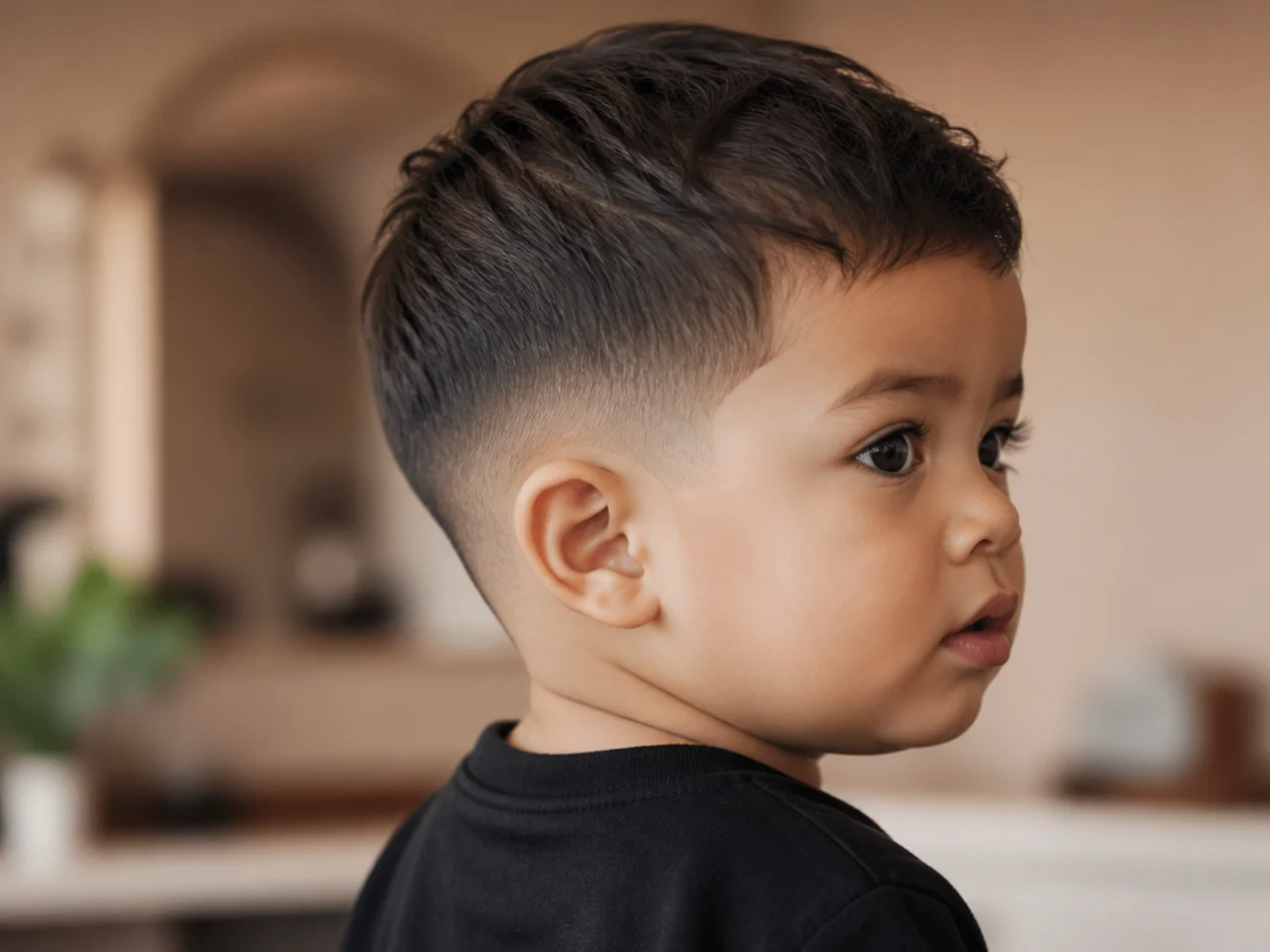 The back of a toddler's head with a tidied neckline