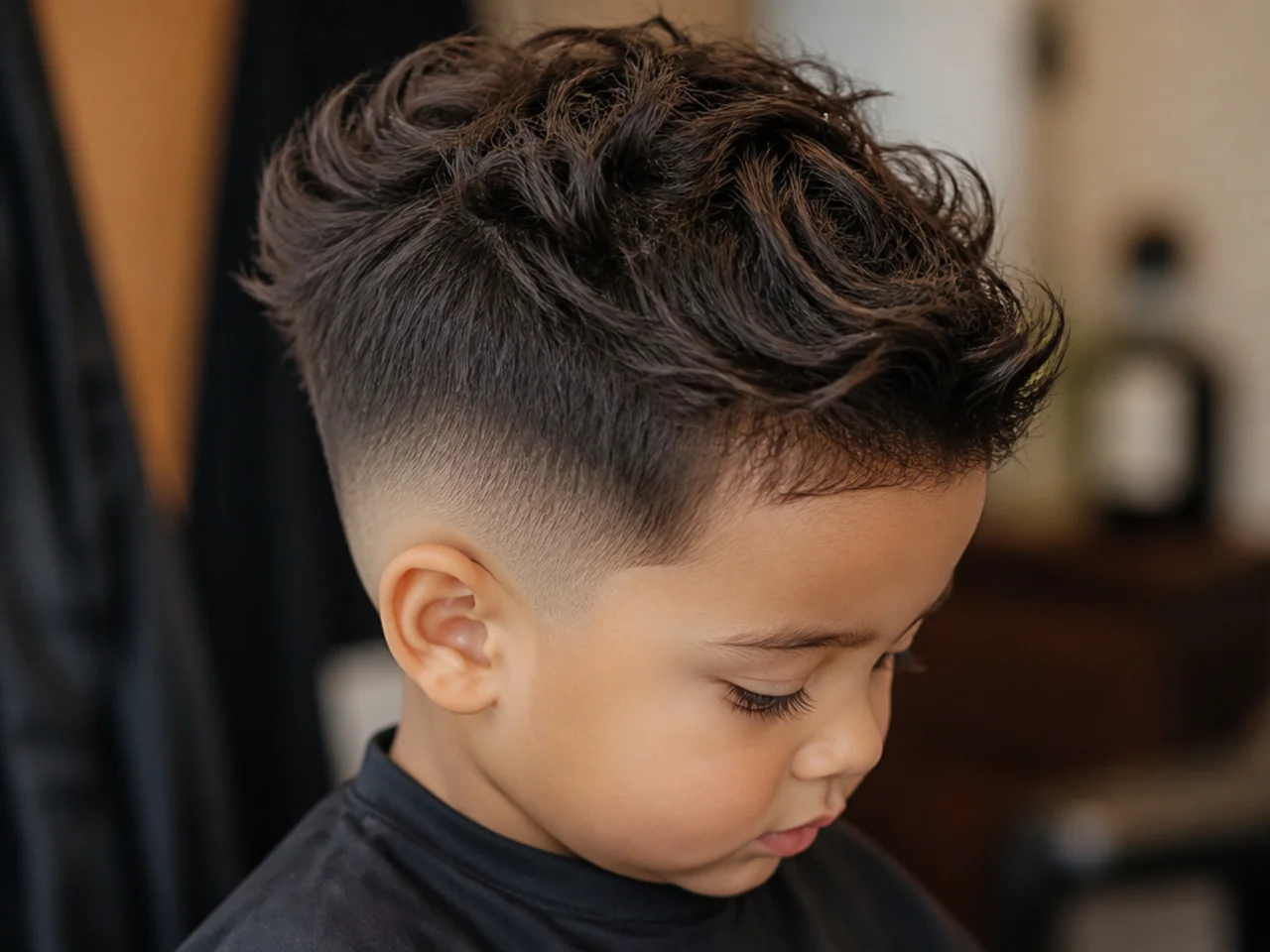 A toddler boy with a mid taper and longer hair on top