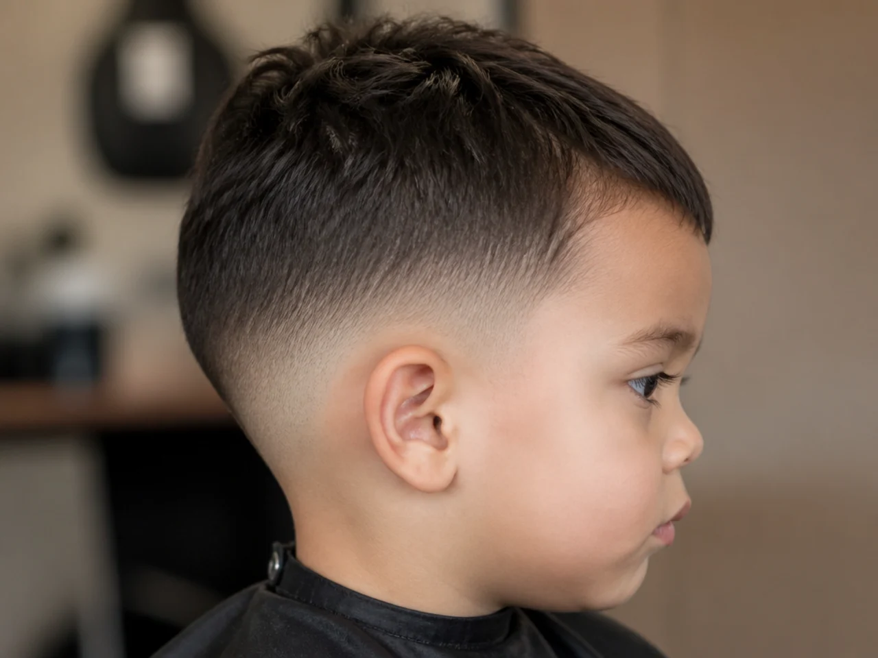 Close view of a guarded taper line behind a toddler's ear