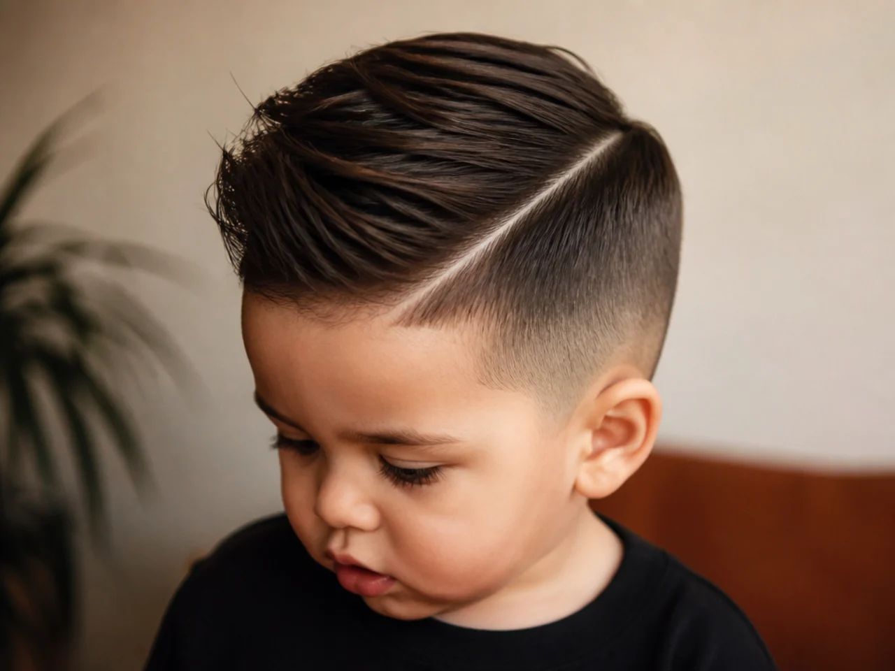 A toddler haircut with a side parting