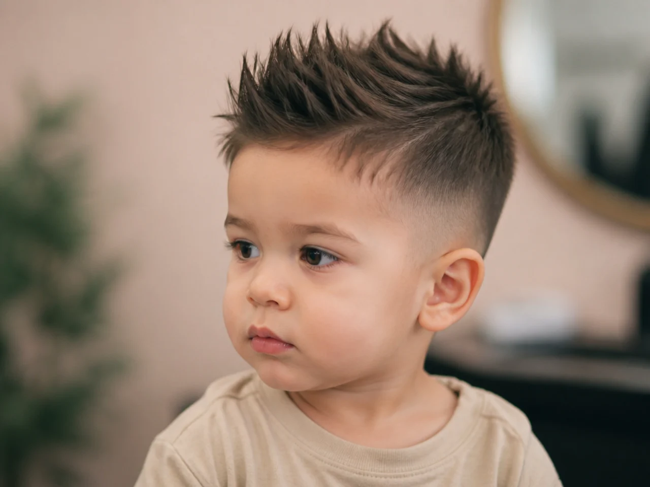 A toddler with a short spiked top