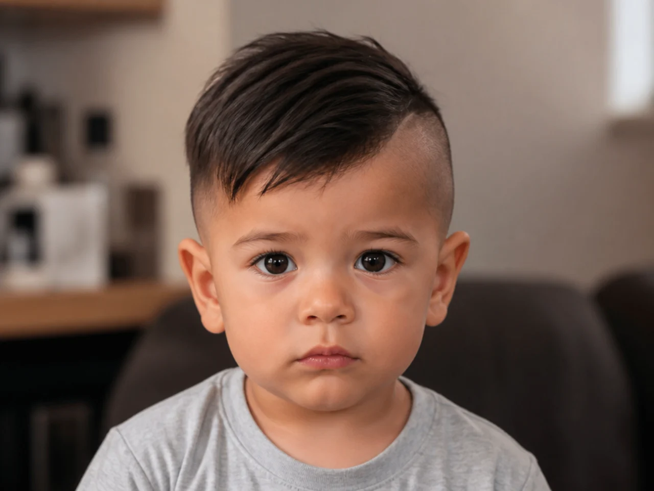 A toddler haircut with an uneven side