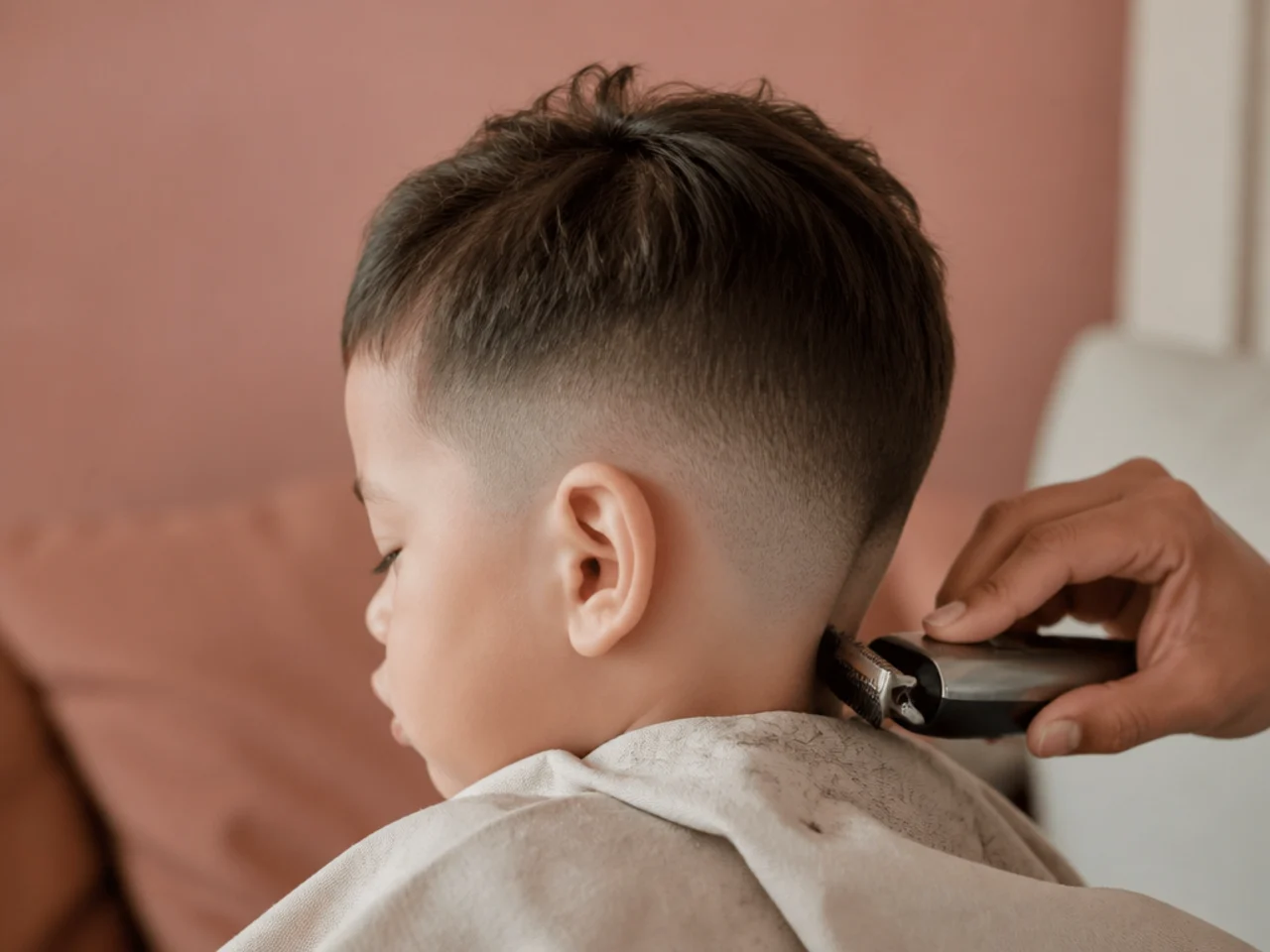 A sleeping toddler having a small section trimmed