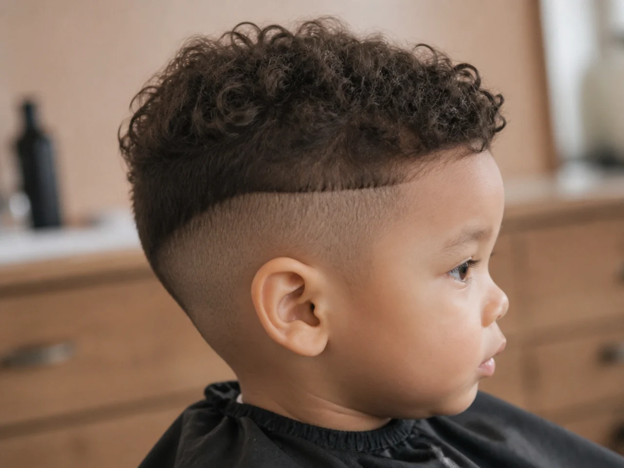 A toddler with the top cut and the sides not yet done