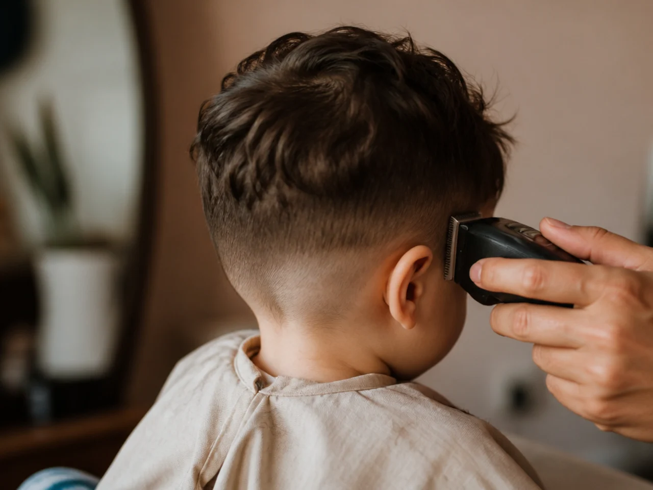 A calm toddler having his hair cut after a nap