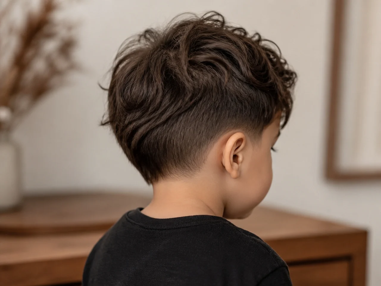 A toddler boy with a softened grown-out taper