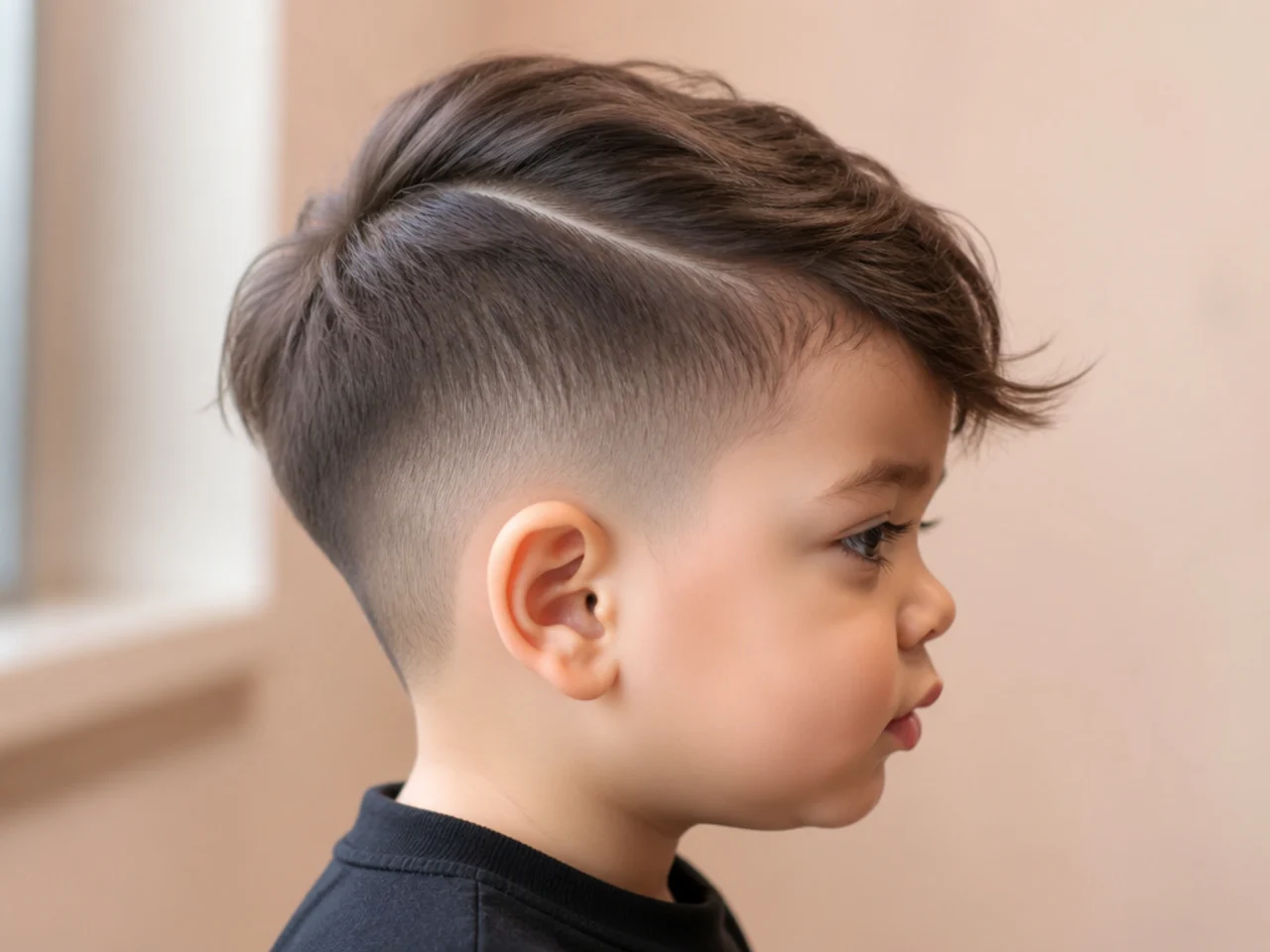 One side of a toddler's hair cut and the other left longer