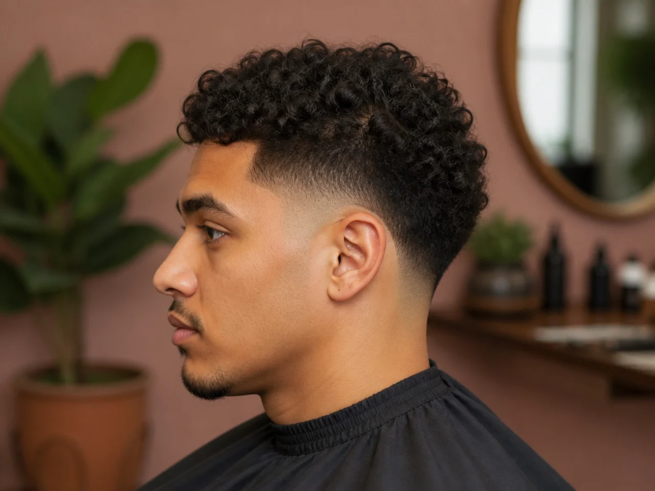 Toddler getting a burst fade in a professional barbershop chair with a specialty kids booster seat and toy steering wheel