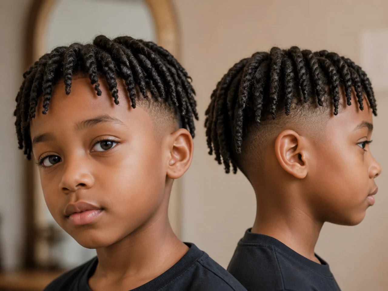 A boy with two-strand twists cut to one length