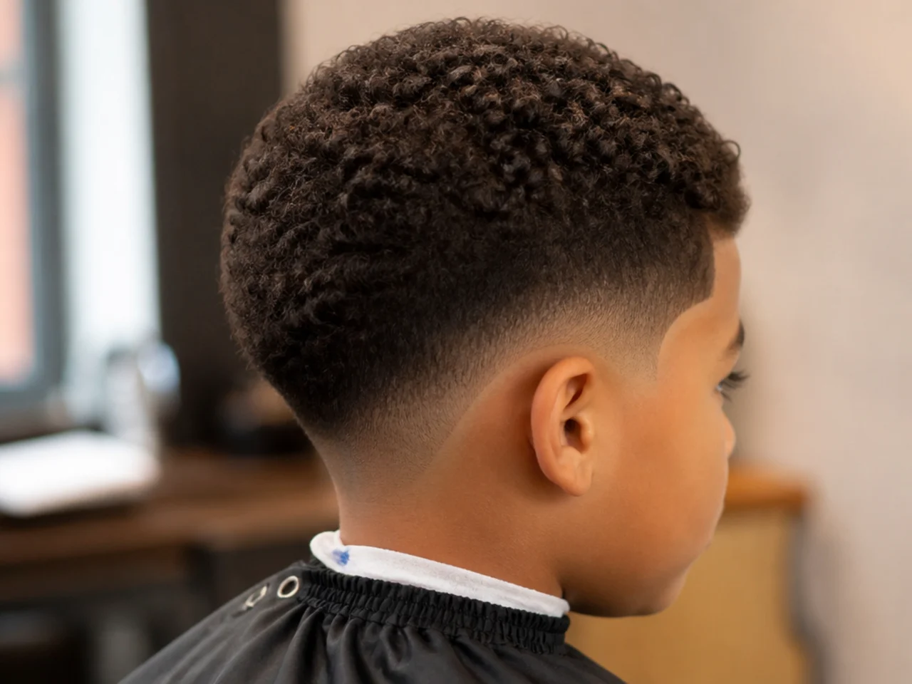 A boy with a drop fade dipping behind the ear