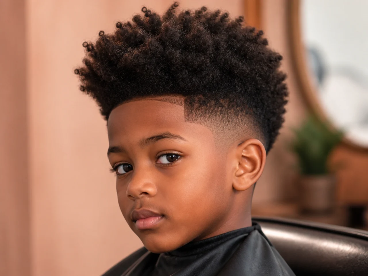 A boy with a tall tapered afro