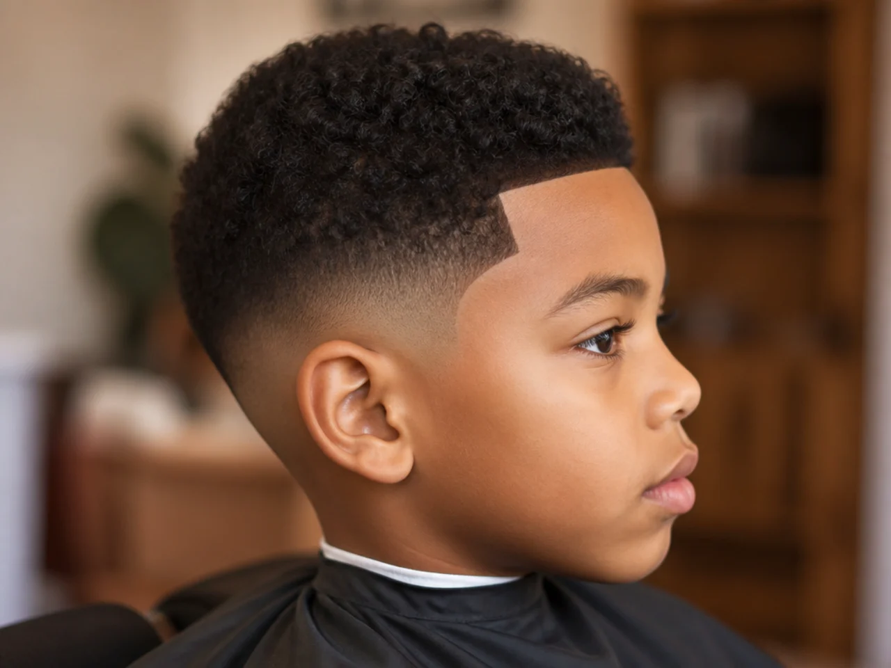 A close view of a sharp line-up at a boy's hairline