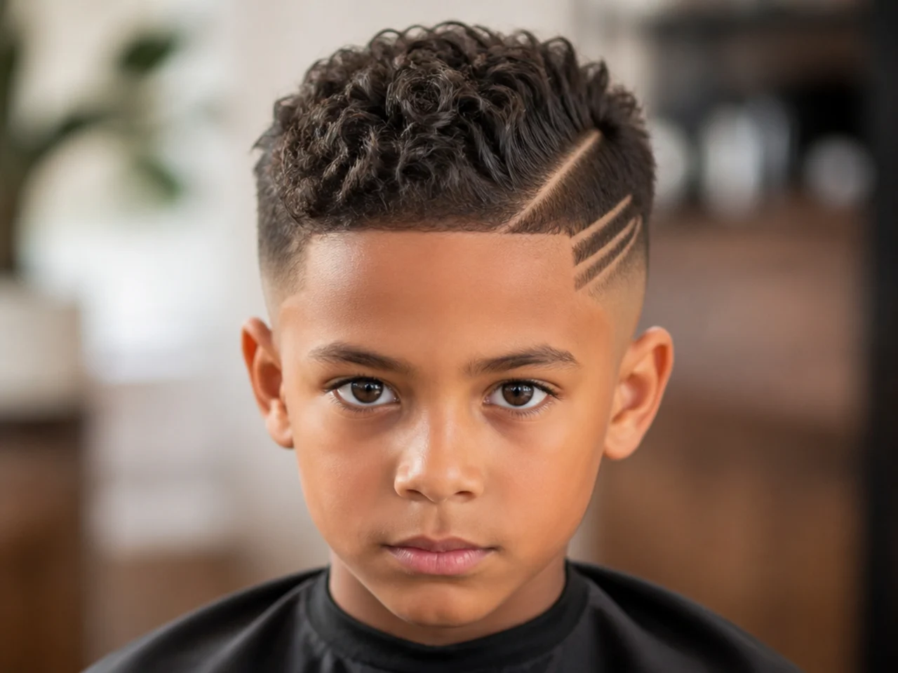 A young boy with a shaved design on one side only