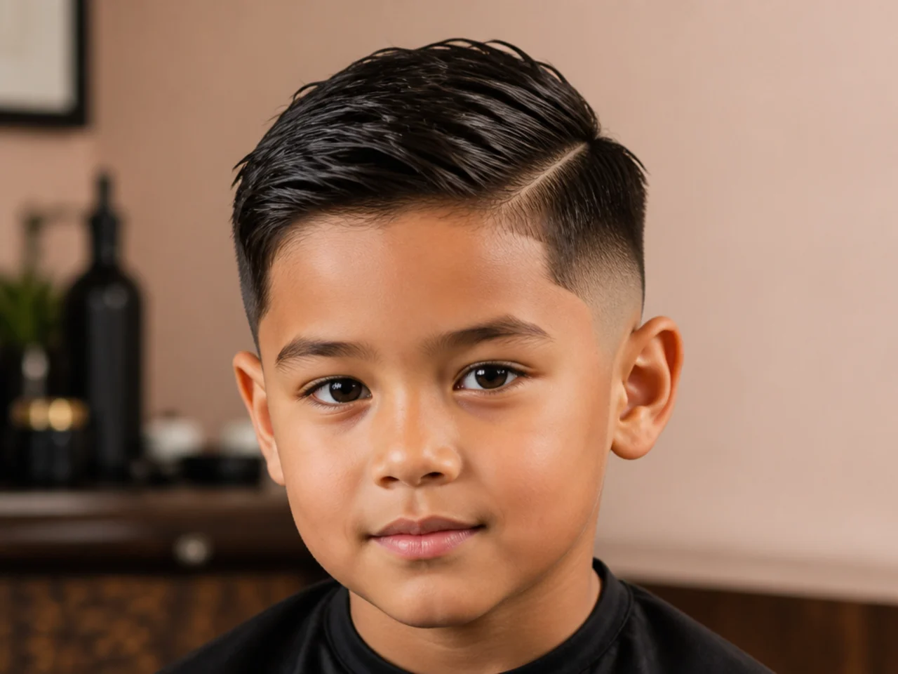 A young boy with a low skin fade at the sideburn