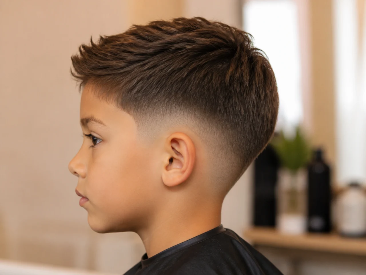 A young boy with a mid taper over a long guard