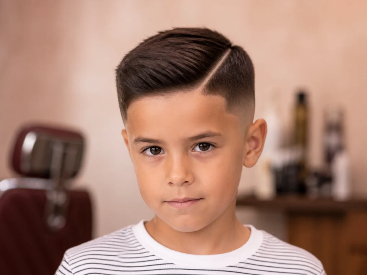 A young boy with a drop fade left at a short guard