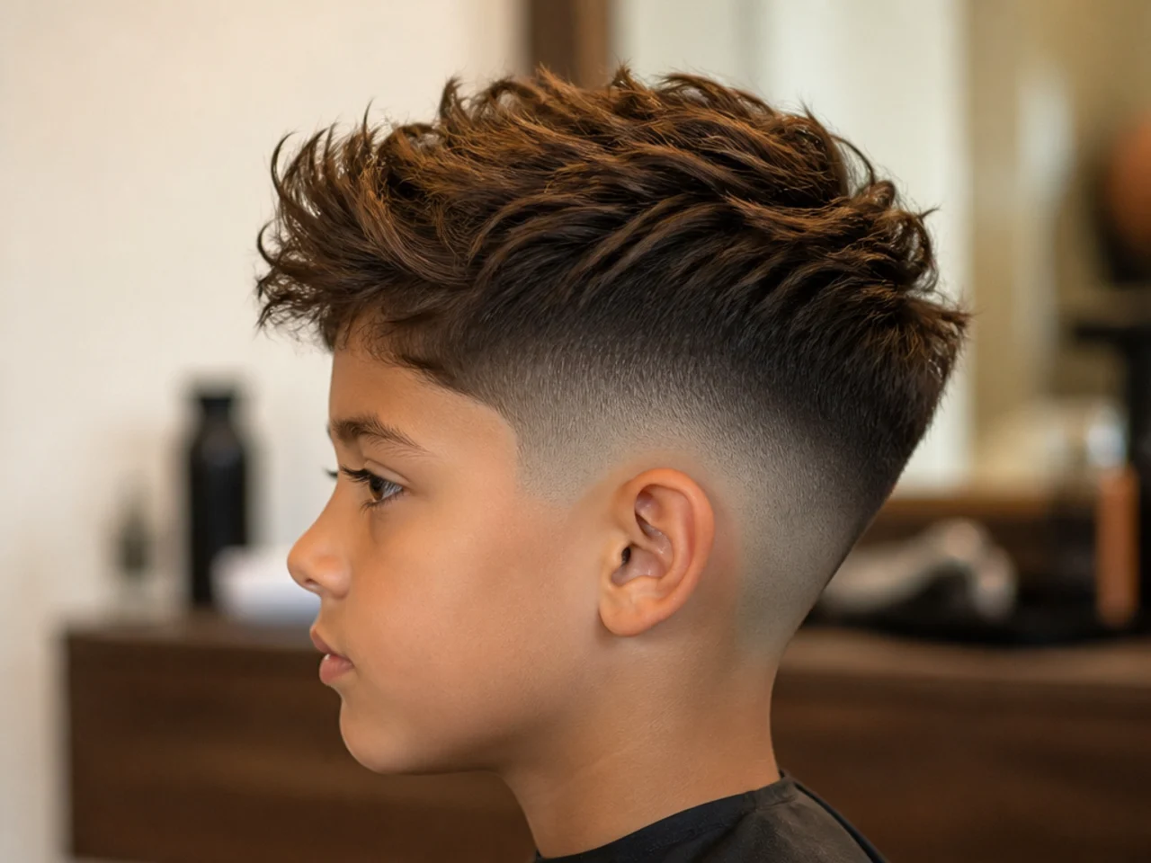 A young boy with a high taper and length left on top