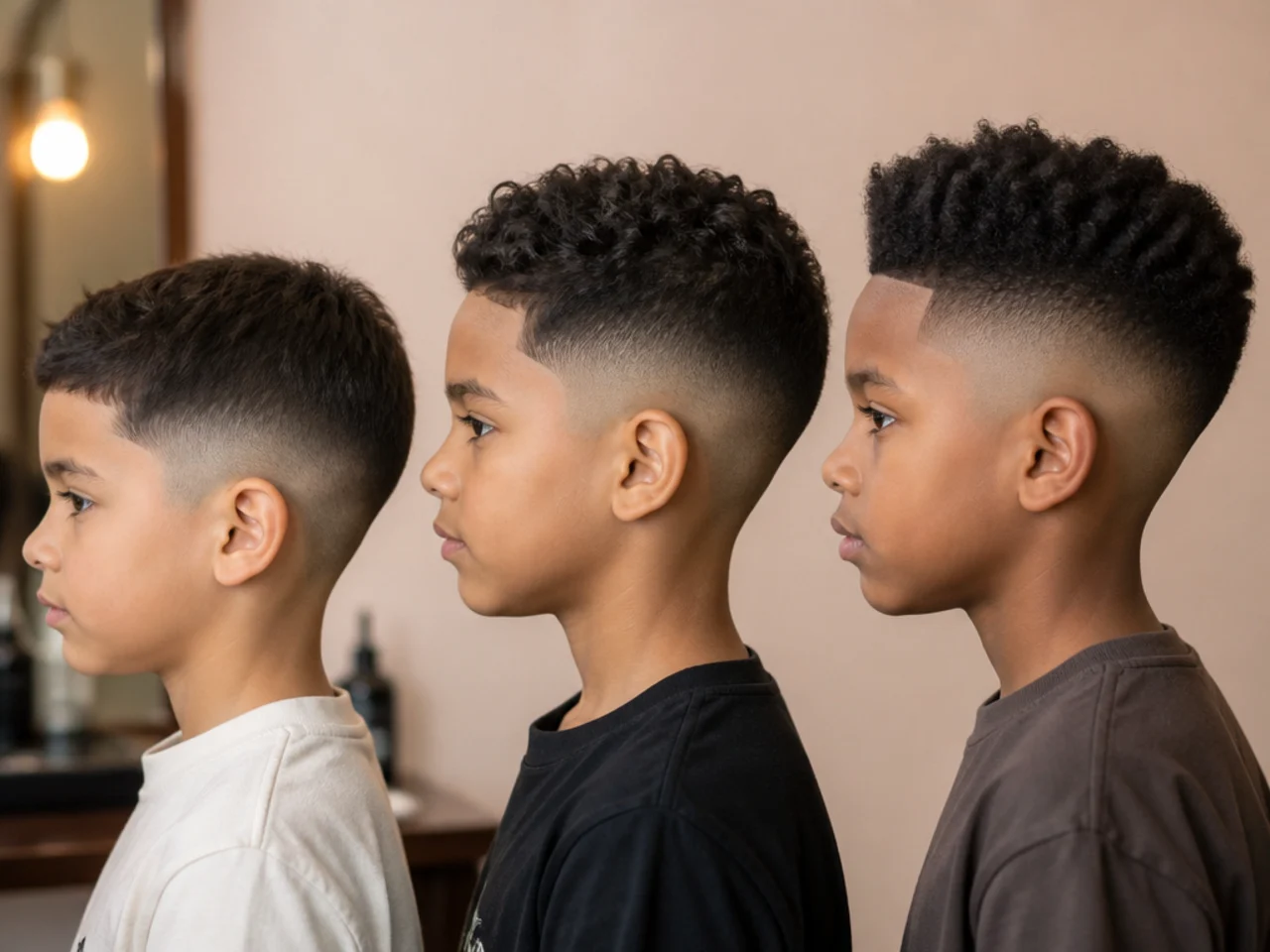 Side view showing low, mid and high fade lines on a boy's head