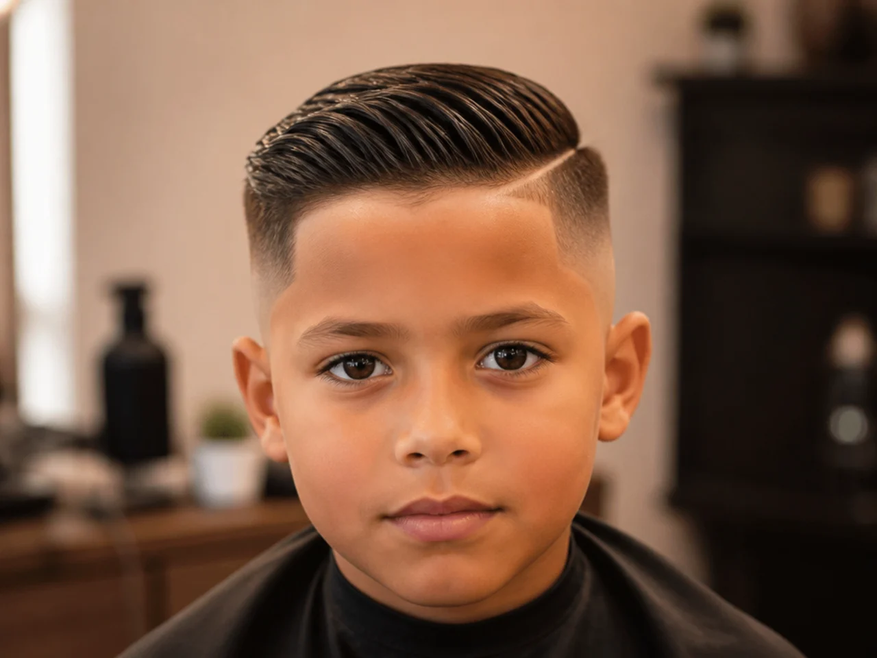 Close view of a taper line on a boy's head above the ear